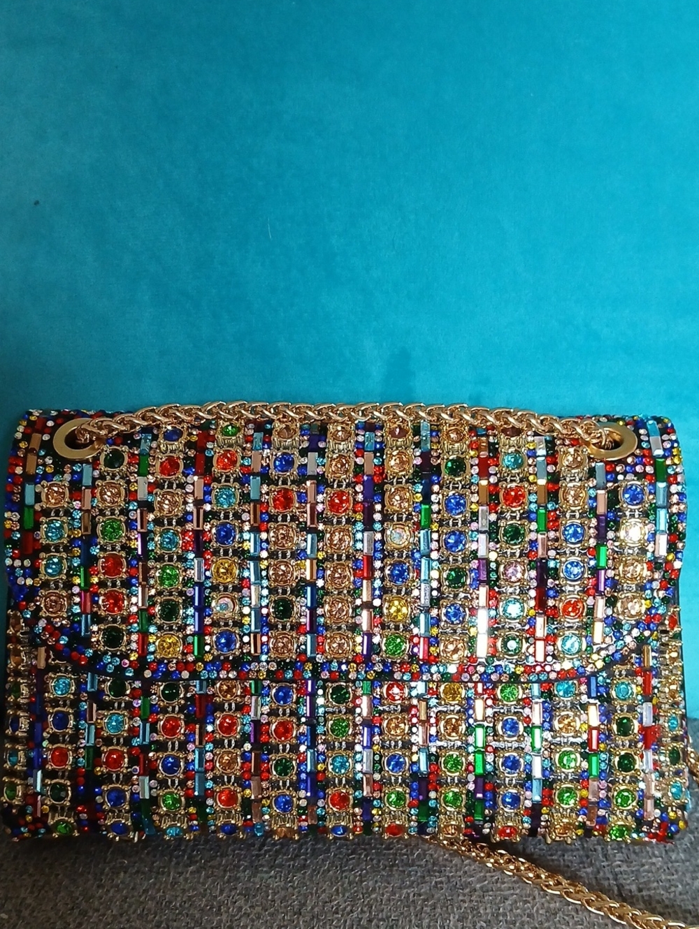 Crystal-Embellished Multicolor Chain Shoulder Bag Nwot